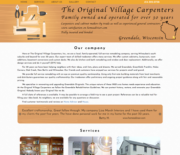 Screenshot of a website called Village Carpenters