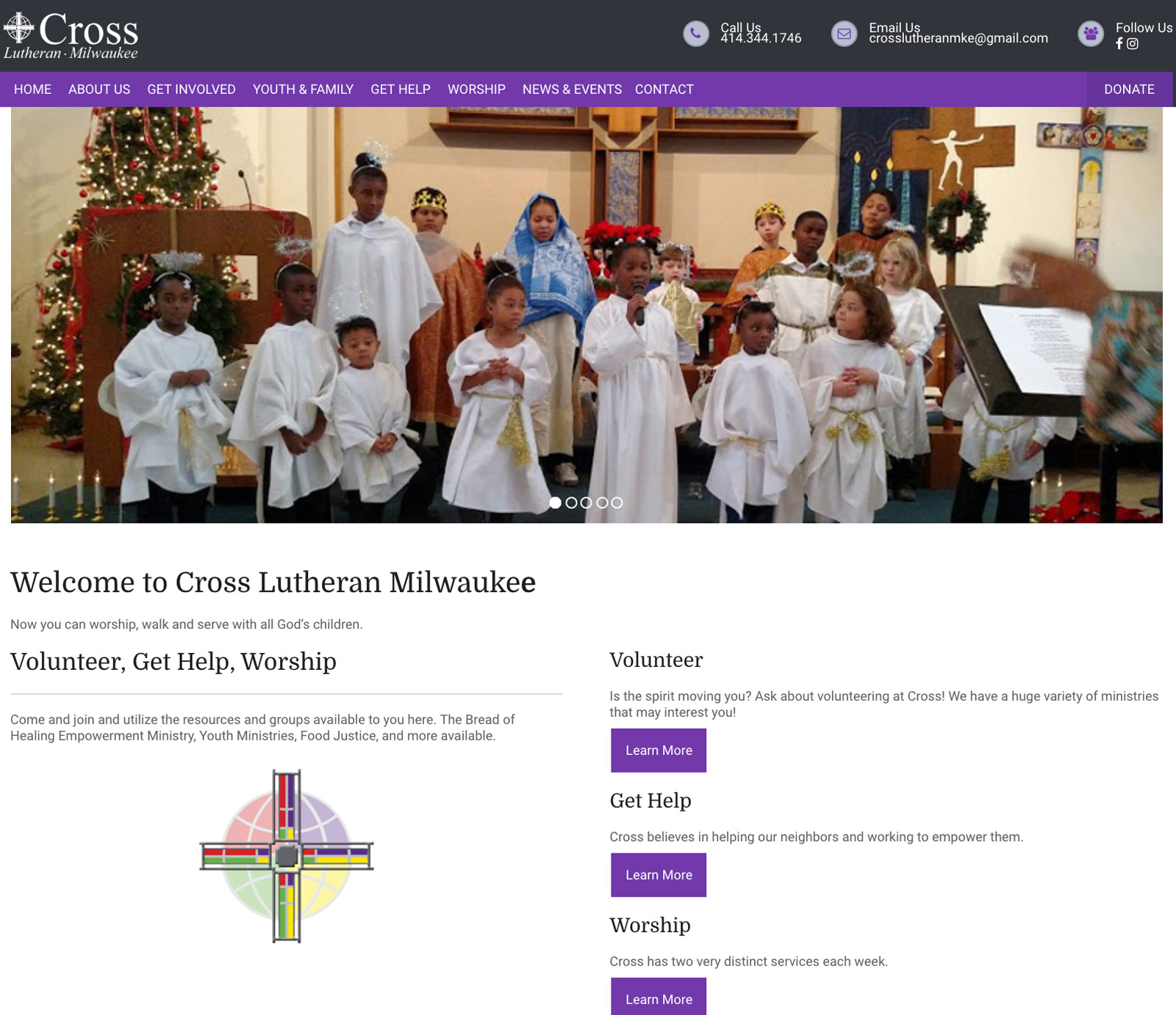 Screenshot of a website for Cross Lutheran Church